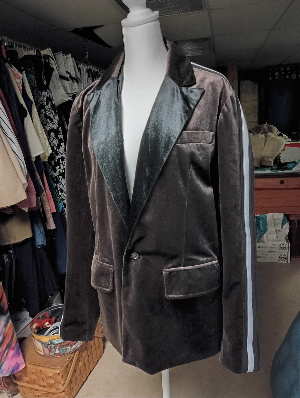 A248 Forever 21 Brown Velvet Blazer with Contrast Sleeve Stripe